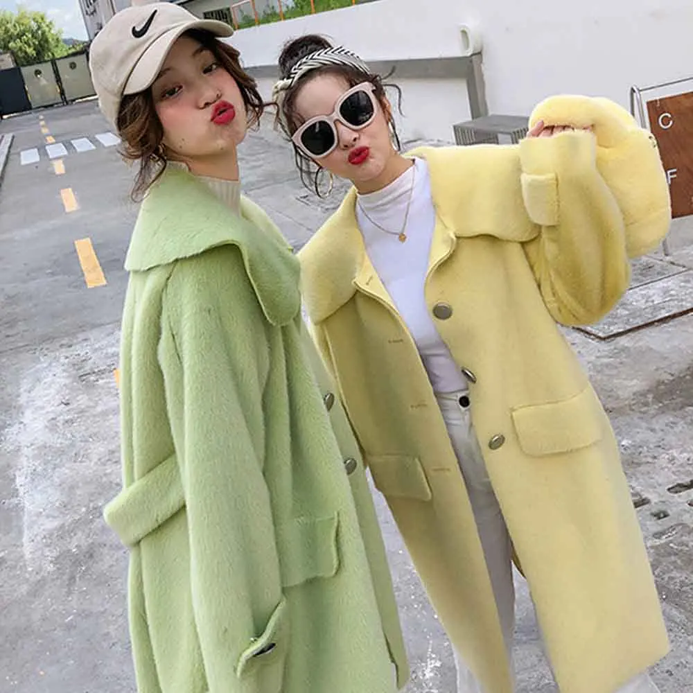 FIRSTTO стильный искусственный мех норки с лацканами карманы пушистое меховое