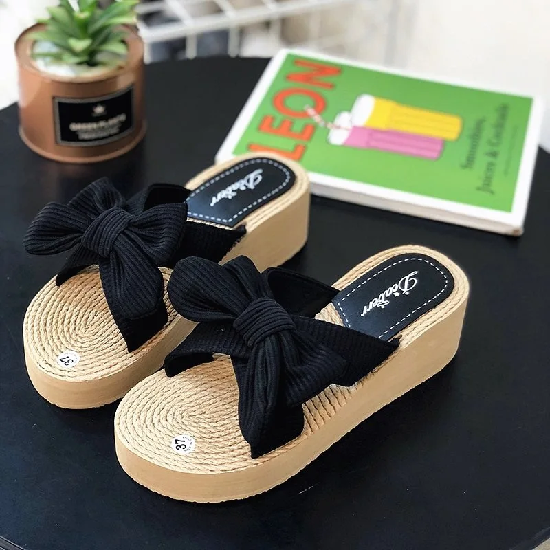 

Shoes Woman 2021 Female Slippers Peep Toe Luxury Slides Platform On A Wedge Low Flock New Designer Summer Beach Hoof Heels Basic