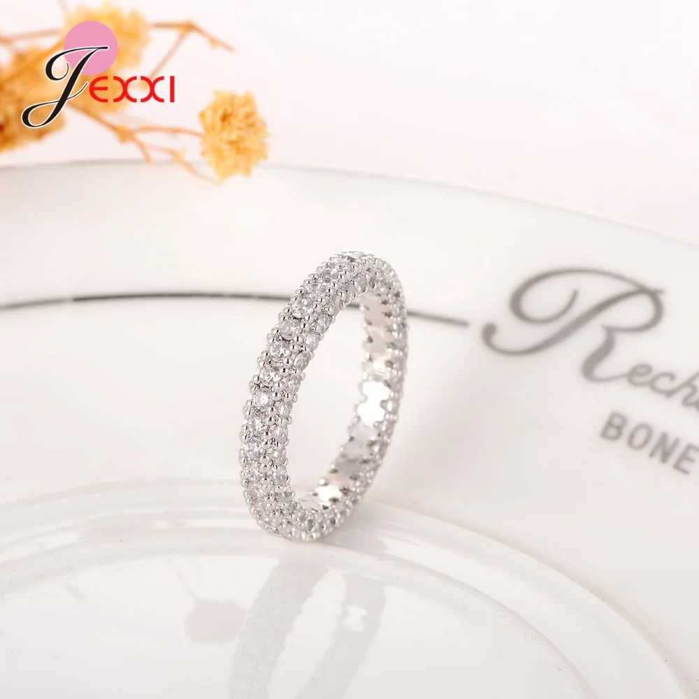 

Eternity Promise Ring 925 Sterling Silver 3 Rows Pave AAAAA Cz Statement Wedding Band Rings For Women Fine Jewelry
