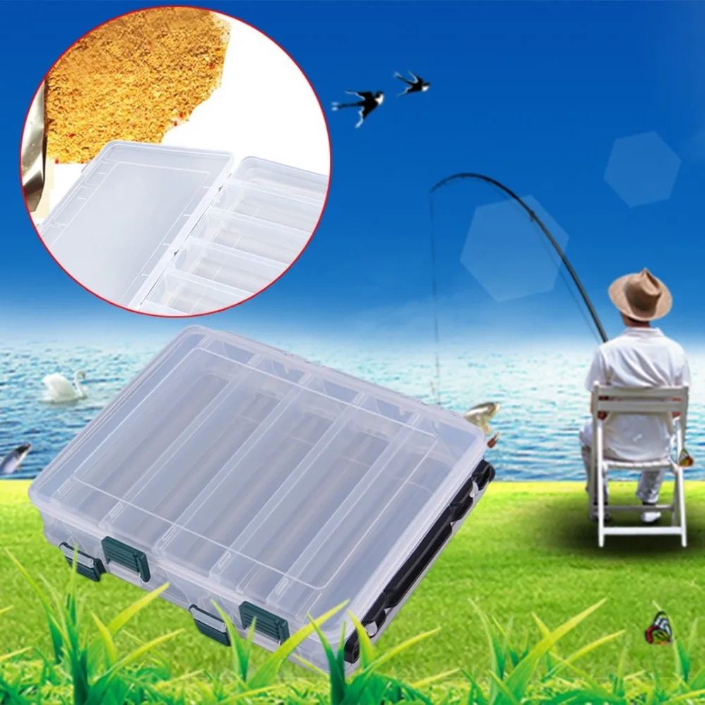 

Transparent Plastic Portable Size Double Layer Fishing Lures Tackle Hooks Baits Case Storage Box Fishing Accessories