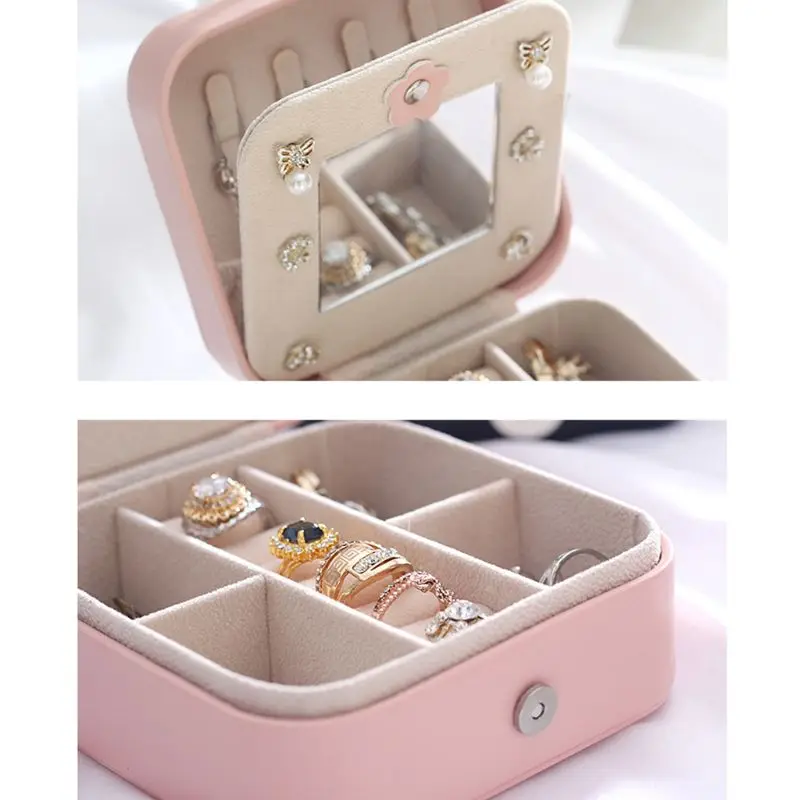 

Simple Creative Travel Portable Jewelry Box PU Earrings Ear Studs Ring Bracelet Storage Case