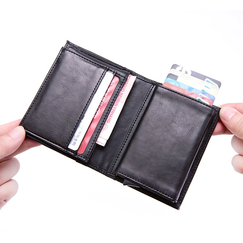 Мужской кожаный держатель для карт DIENQI металлический RFID большая вместимость