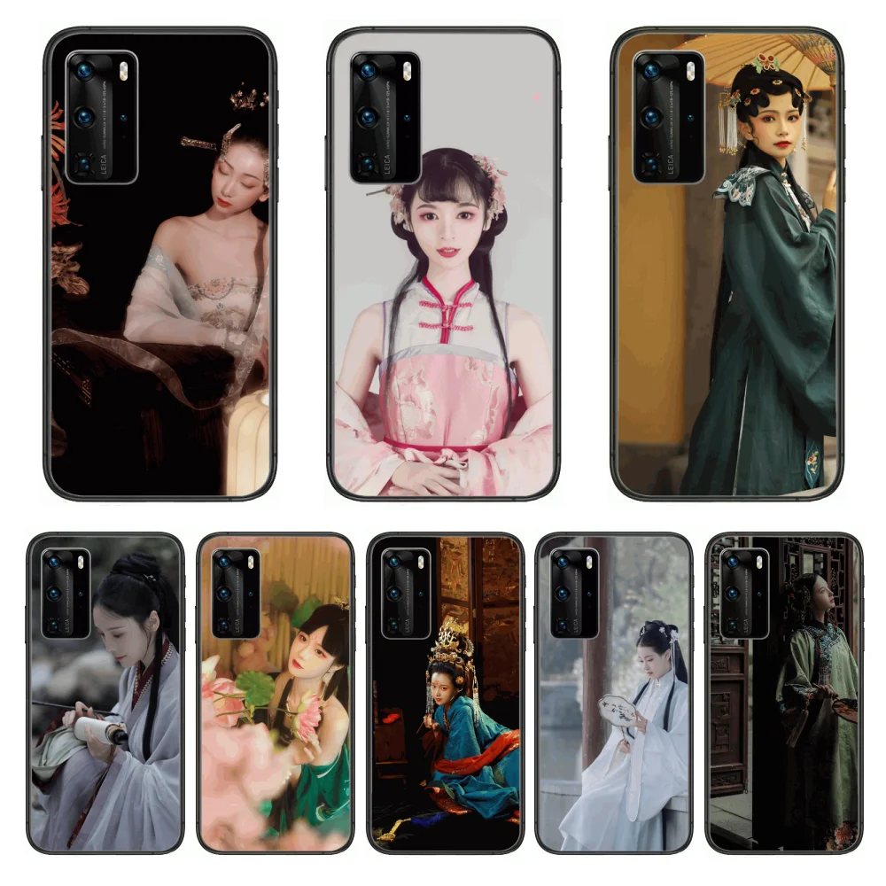

chinese girl Classic Phone Case For Huawei P 40 30 20 10 Lite Smart Z Pro Black Etui Coque Painting Hoesjes comic fashion