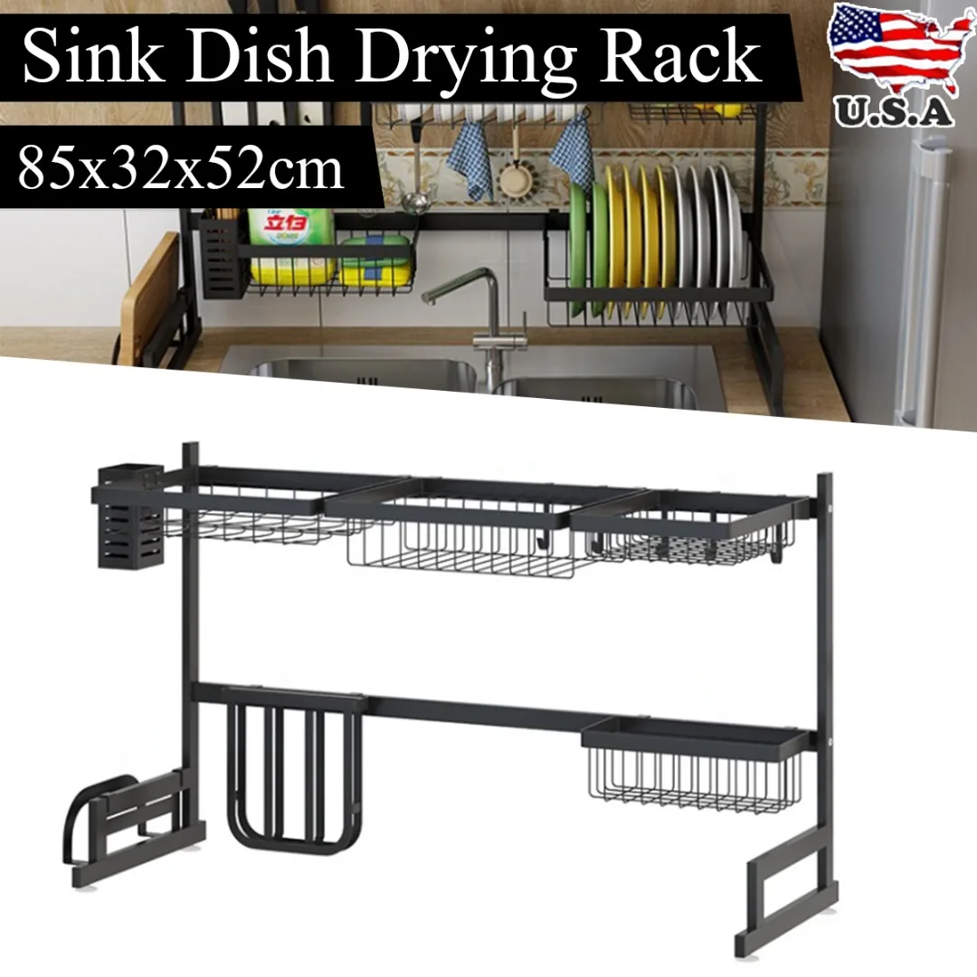 Kitchen Dish Drying Rack Stainless Steel Over Sink Kitchen Storage Drainer Plate Rack Utensil Holders Organizer Rack