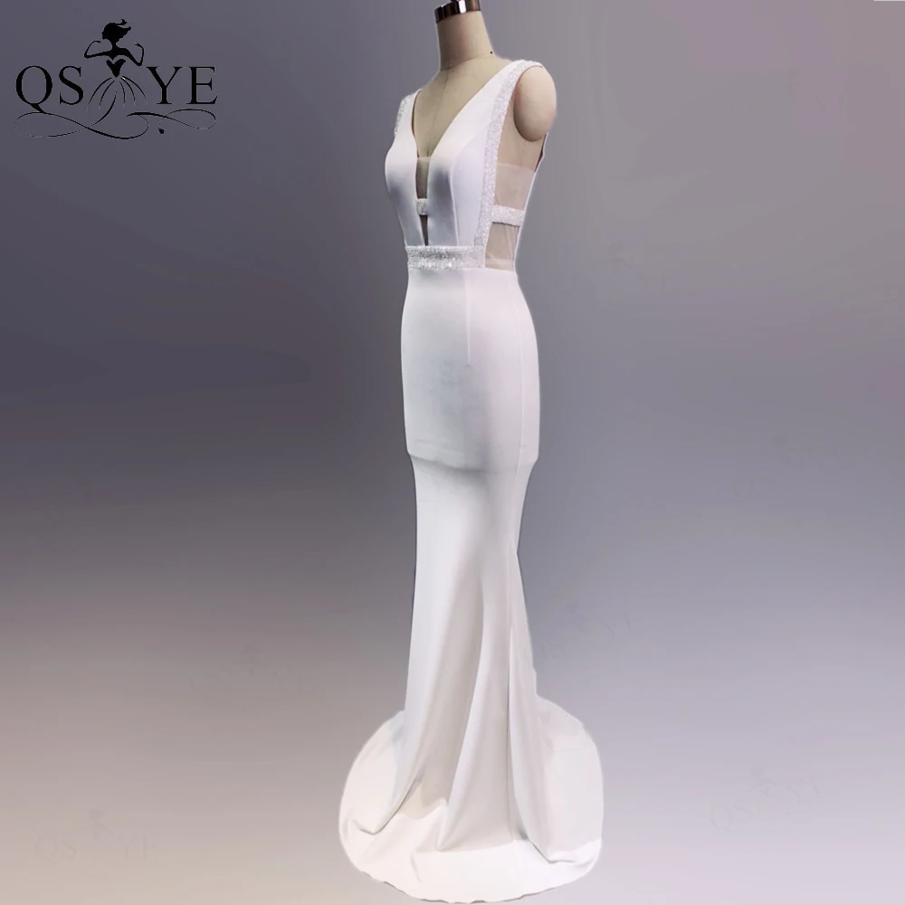 

QSYYE Pink Evening Dresses Long Elastic Prom Gown Beading Waist Party Dress Mermaid V Formal Gown Illusion Sides Prom Dresses