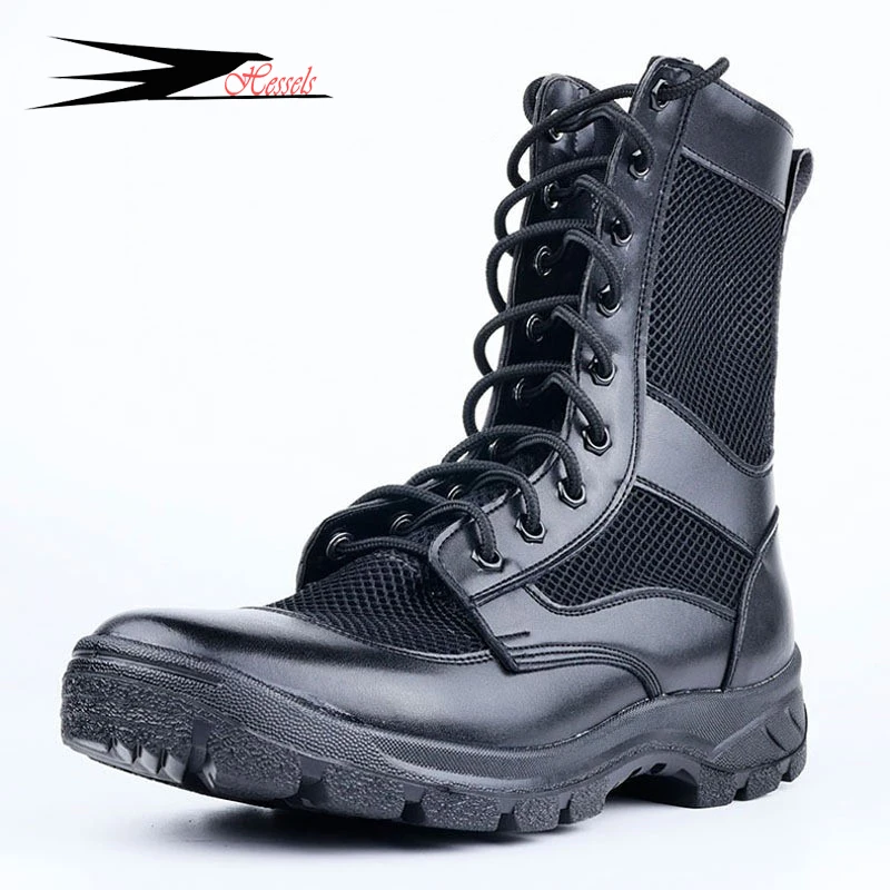 

Summer Men's And Women's Security Shoes Mesh Breathable Outdoor High Top Mountaineering Ultra Light Combat Boots Zipper Training