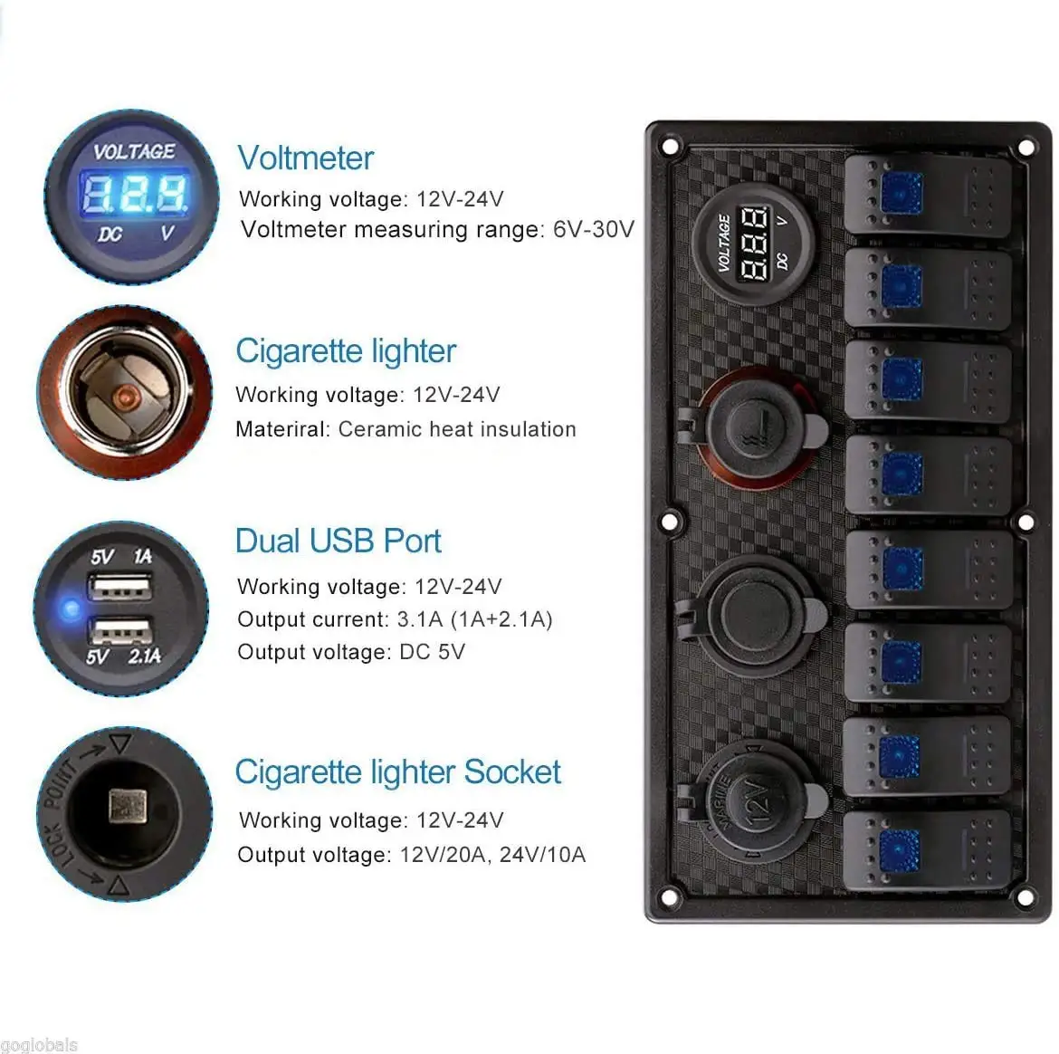 

MKING Marine Switch Panel 8 Gang Waterproof Rocker Switch Panel Boat Rocker Toggle Switches Waterproof with Circuit Breaker