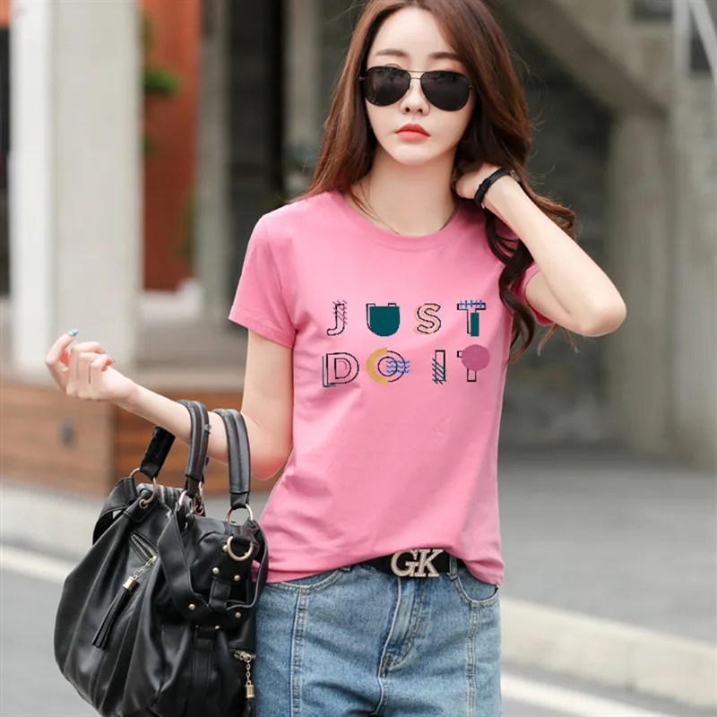 

POUNGDUDU 2021 Summer Women's T-Shirt Female Tops For Girl Tees Cotton Soft Concise Basic Slim Fashion Short-Sleeve Office Lady