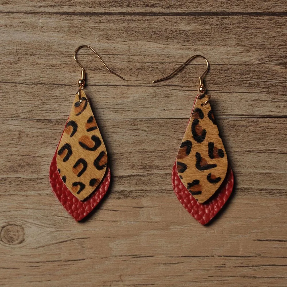Модные леопардовые женские серьги кожаные зимние длинные Винтажные элегантные с