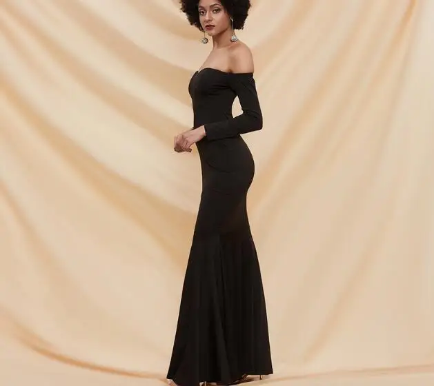 

Cultiseed Women Sexy Slash Neck Strapless Off the Shoulder Dinner Party Dress Female Vintage Elegant Solid Slim Hip Long Dresses