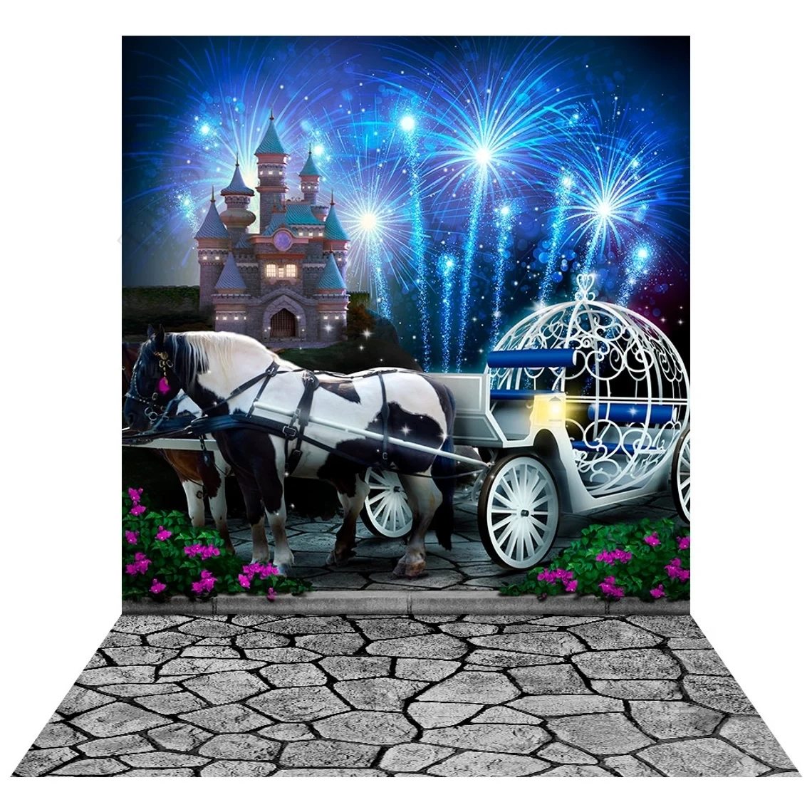 Fairy Tale Castle Princess Backdrop for Photography Props Pumpkin Carriage Cinderella Firework New Year Background Wedding Decor enlarge
