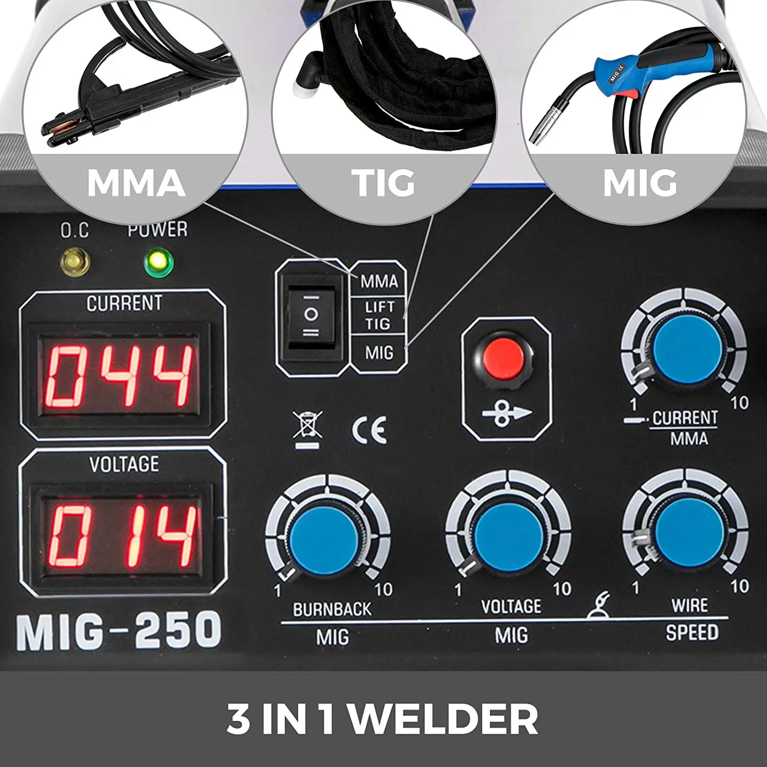 Сварочный аппарат MIG Welder 250 Amp TIG MMA Arc 3 в 1 сварочный Stick IGBT DC Inverter цифровой дисплей