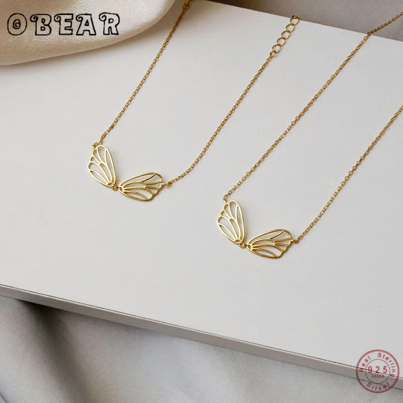 

OBEAR Sterling Silver 925 Bow Pendant Necklace Bracelet for Women Fashion Design Deconstruction Party Jewelry Accessories