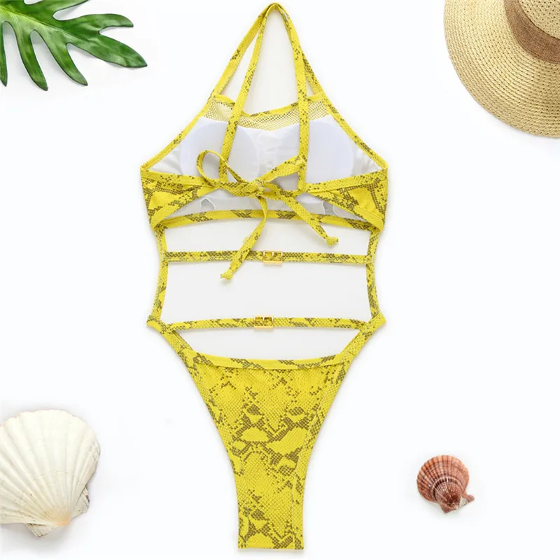 Змеиный сексуальный Монокини Холтер с высоким вырезом боди цельный костюм на