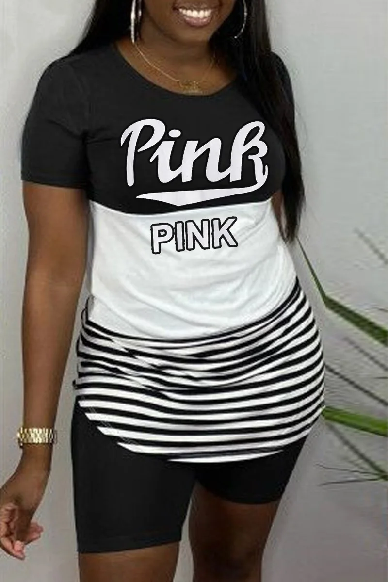 Розовый женский комплект с буквенным принтом повседневный одежды из 2 предметов
