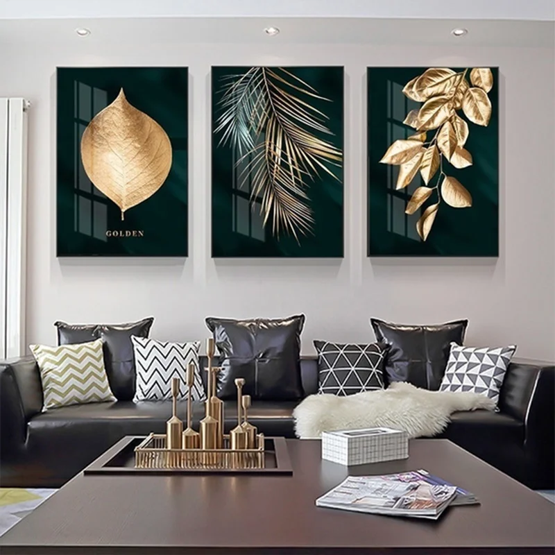 

Golden Plant Leaves Canvas Painting Decorative Abstract Picture Wall Poster Modern Canvas Print Painting for home Cinema Decor