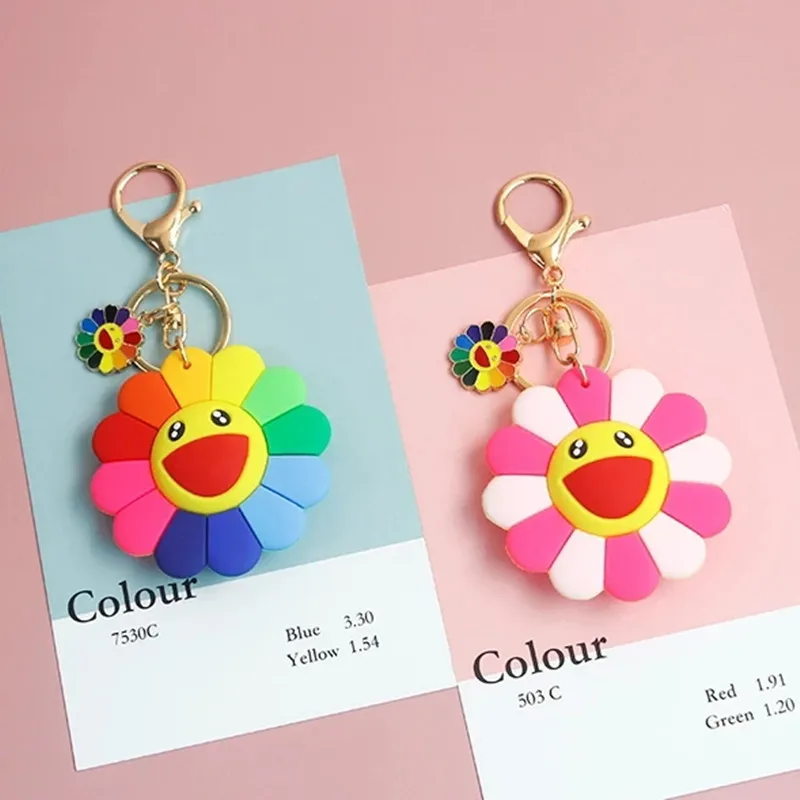 

2021 Cute Sweet Sunflower Airpods Accessories Resin Rubber Keychain For Women Trinket Key Chains Ring Car Bag Pendent Charm D490