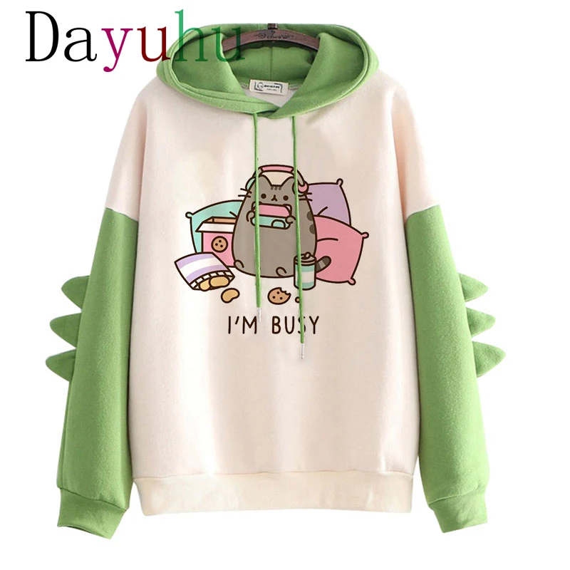 Kawaii Pusheen Кот Harajuku Смешные Мультфильмы толстовки для женщин Ullzang милый корейский