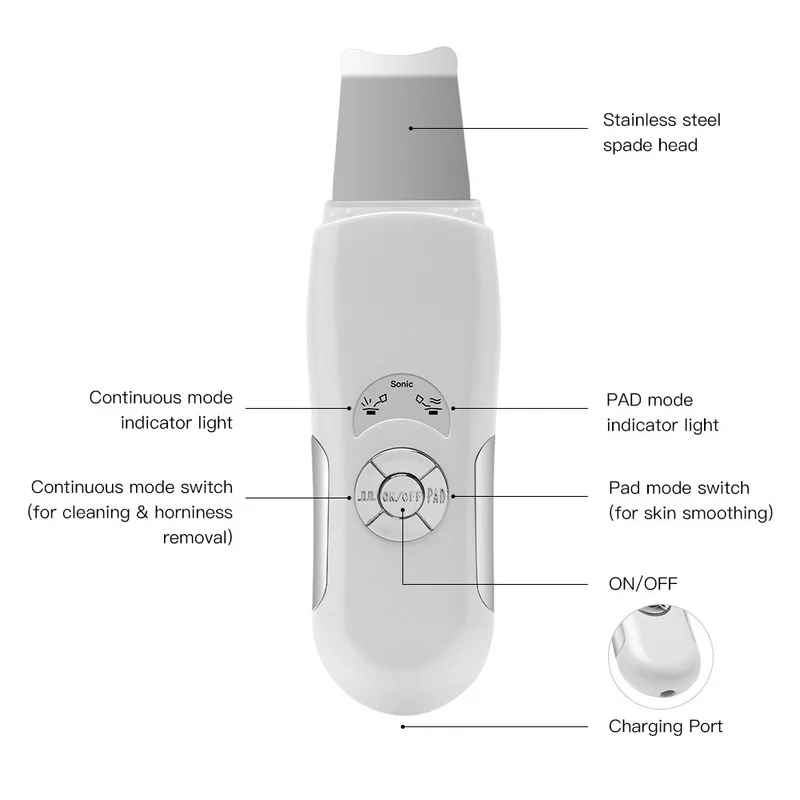 

Ultrasonic Skin Cleaner Pore Deep Cleansing Beauty Apparatus Removing Blackhead Cutin Facial Lifting Shovel Knife Face Scrubber