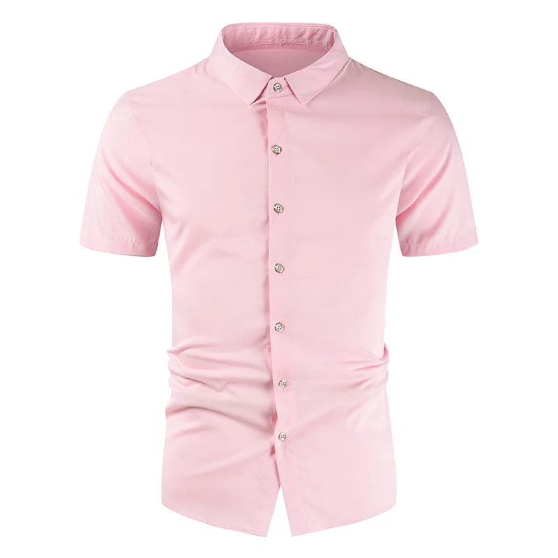 Белая шелковая рубашка для мужчин однотонная приталенная Мужская гладкая