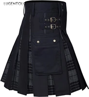 vintage scotland skirt men plaid print high waist casual large size mens fashion street mens scottish skirts lugentolo