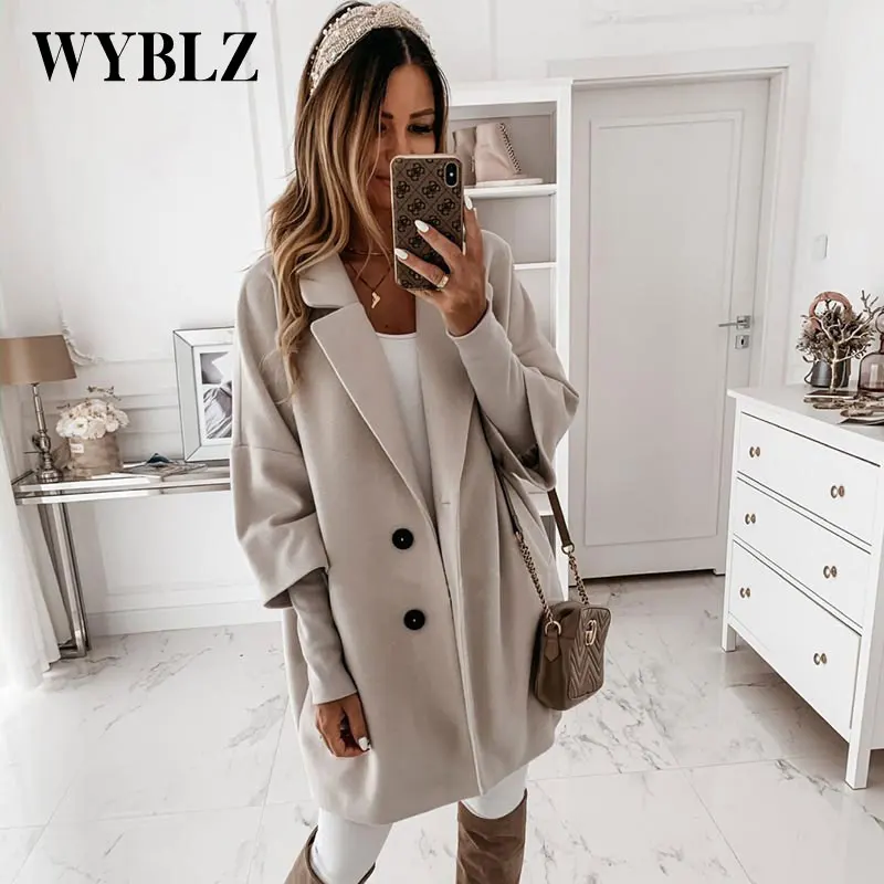 Осенняя теплая шерстяная куртка Famale модный элегантный длинный тренчкот с