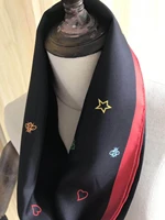 2020 new arrival fashion brand classic black 100 silk scarf 9090 cm square shawl twill wrap for women lady free shipping