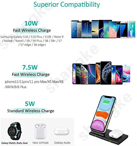 Беспроводное зарядное устройство 2 в 1 Qi Подставка для зарядки iPhone11 Pro / XS Xr X Airpods