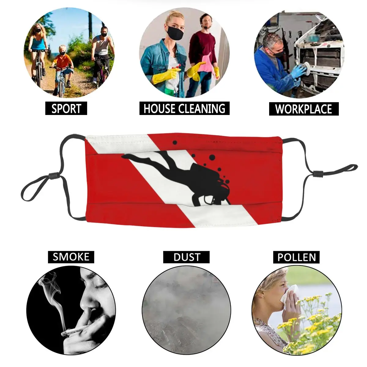 

Scuba Dive Flag Bubble Reusable Face Mask Unisex Diving Diver Anti Haze Dustproof Protection Cover Respirator Mouth Muffle