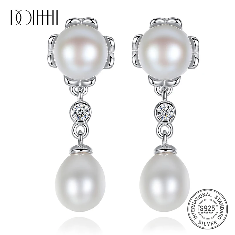 Женские серьги подвески из серебра 925 пробы с натуральным пресноводным