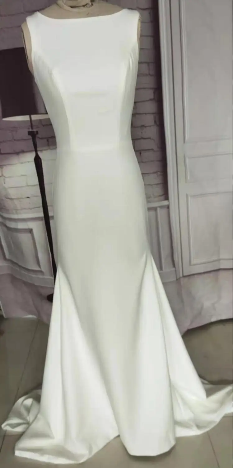 

Женское винтажное платье-Русалка, длинное эластичное свадебное платье с V-образным вырезом на спине, с вырезом "лодочка" атласное
