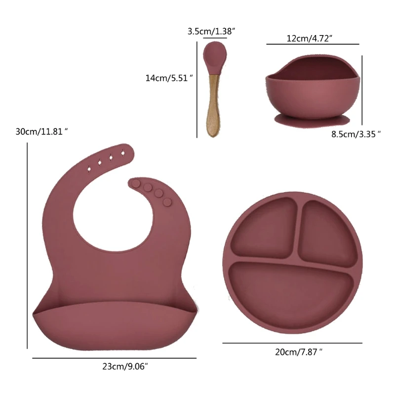 

4pcs/set Baby Silicone Tableware Waterproof Bib Dinner Plate Sucker Bowl Spoon
