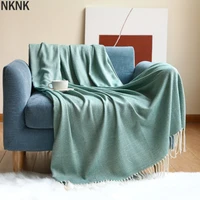 soft imitated cashmere blanket sofa throw blanket nordic tassel blanket geometric plaid blanket green gray pink blanket