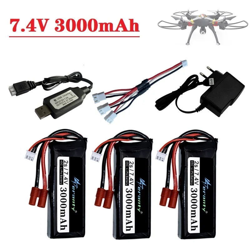 Аккумулятор 2s RC Lipo 7 4 в 3000 мАч и зарядное устройство USB для Syma X8C X8W X8G X8 X8HC X8HG X8HW HQ899