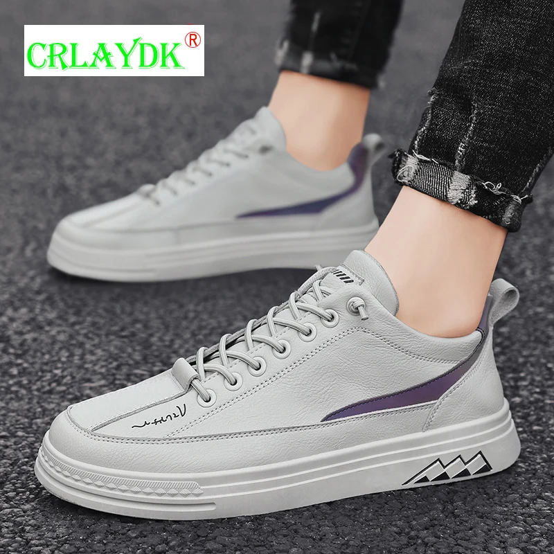 

CRLAYDK Men's Casual Soft Leather Shoes Walking Skateboard Outdoor Sports Running Sneakers for Students Teens Lace Up Tennis