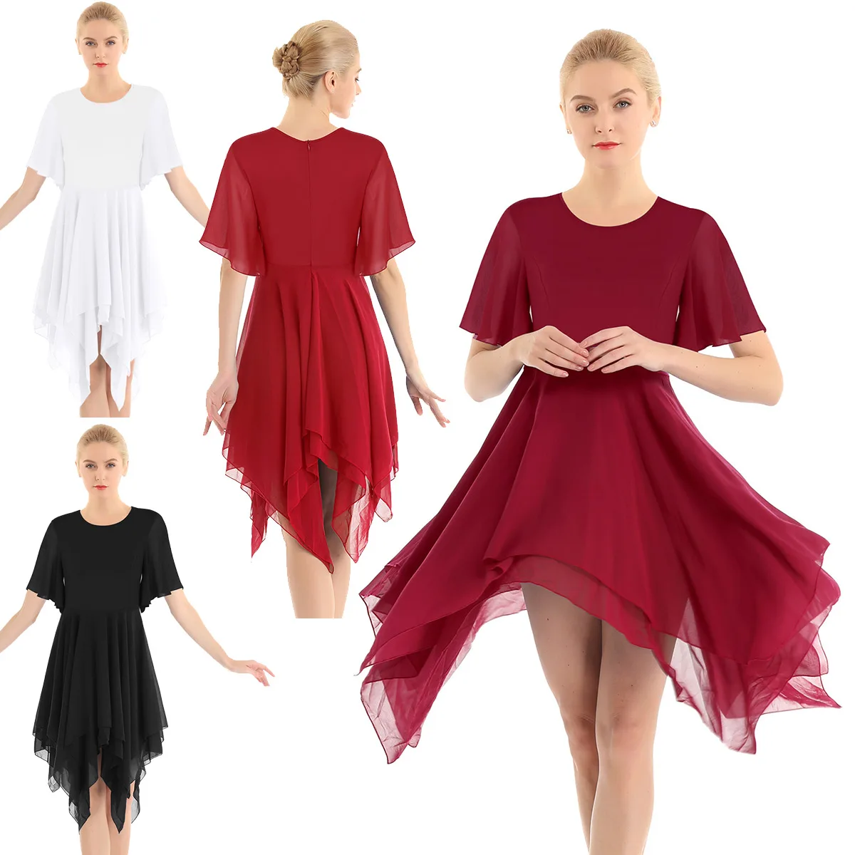 ChicTry Новый взрослый Асимметричный плотный шифон цвет современный Лирический