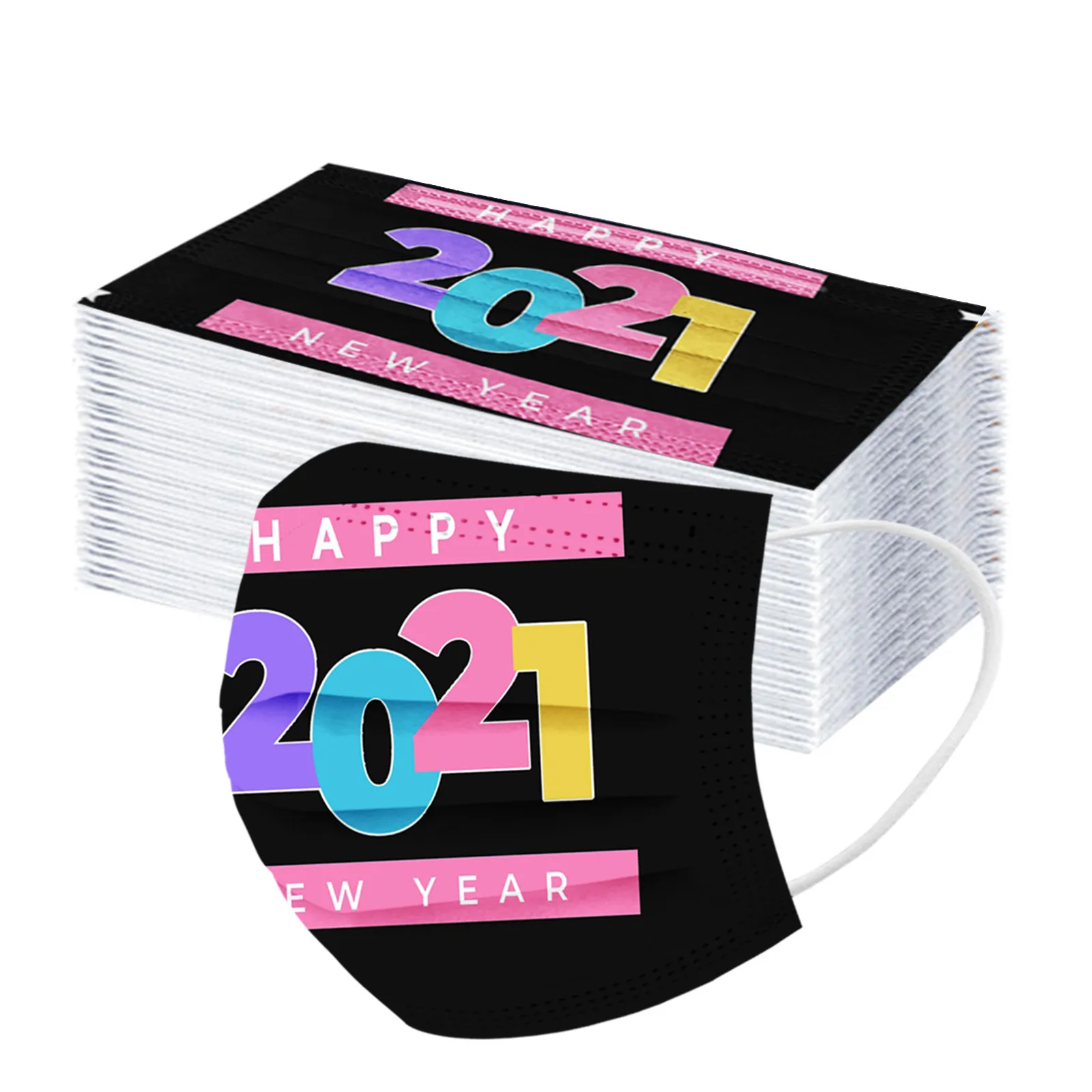 

50pcs Masques Disposable Mouth Mask 2021 Happy New Years Print Breathable Mouth Cover Christmas Gifts mascarilla Mascherine#3