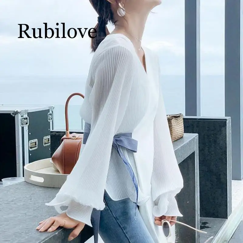 Элегантная женская белая Асимметричная рубашка с бантом и длинным рукавом