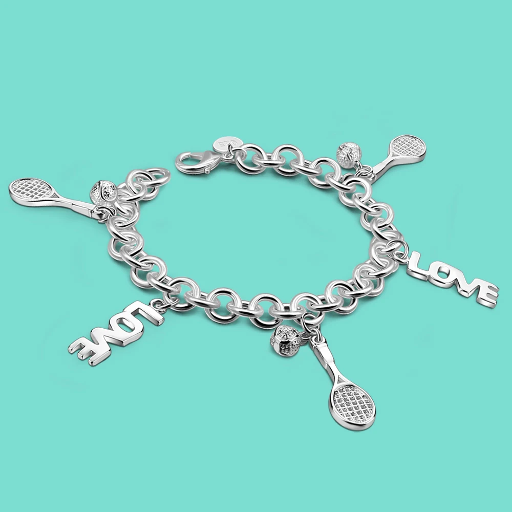 

Fashion 925 Sterling Silver Bracelet Female Sports Leisure Style Tennis Pendant Design Ms Silver Ornament Birthday Gift For Girl