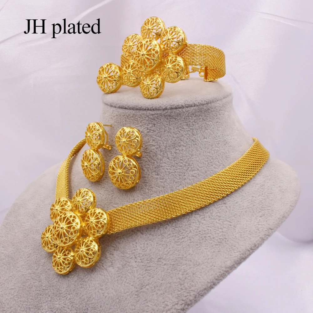 Золотой Цвет Ювелирные наборы для женщин в африканском стиле Свадебные подарки