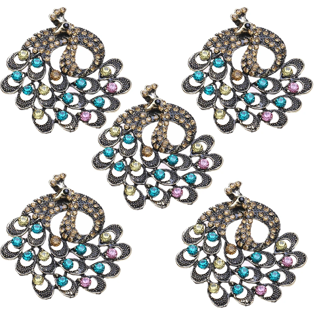 

5 Pieces Rhinestone Peacock Shape Decorative Flatback Buttons Embellishments for DIY Scrapbooking Crafts