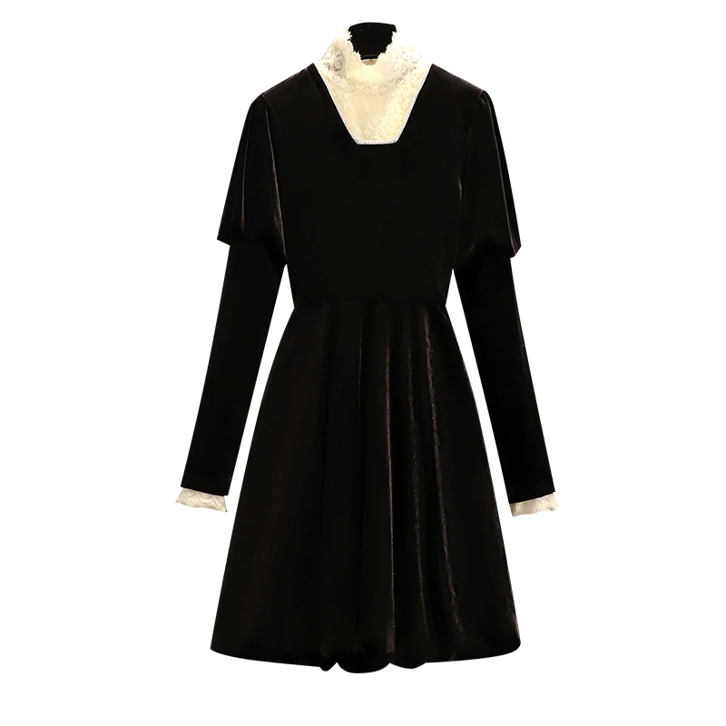 

Spring Sweet Cute Dress Set Women Autumn Cloth Plus Size Lace T Shirt Top And Velvet Dress Two Piece Elegant Matching Set Big