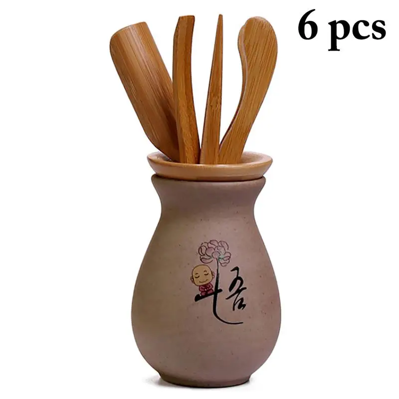 

6 PCS Teaware Sets Wooden Tea Scoop Tea Needle Strainer Tea Clip Chashaku Kitchen Bamboo Teaware With Bottle Accessories
