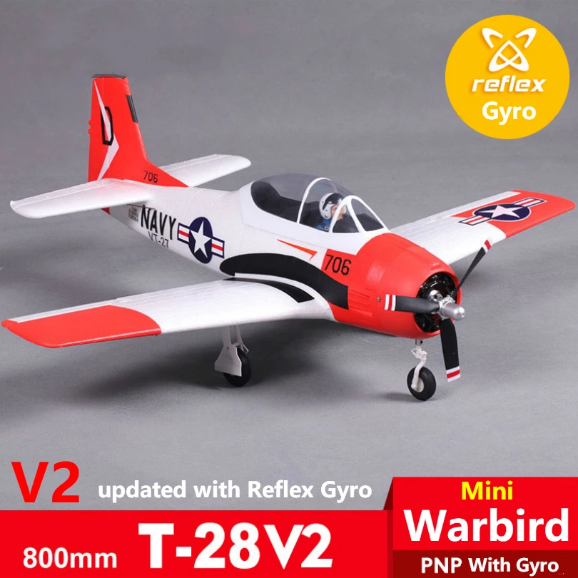 FMS 800 мм Mini T28 T 28 Trojan V2 с рефлекторным гироскопом красный 4CH 2S PNP EPO RC самолет масштаб