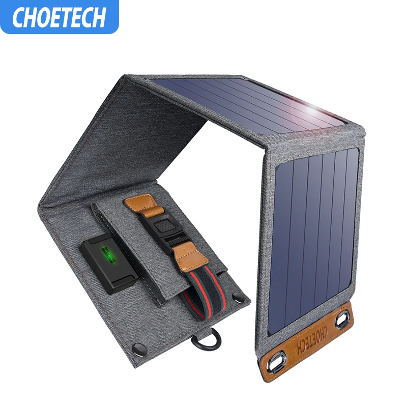 CHOETECH солнечное зарядное устройство 14 Вт USB складное зарядное устройство для телефона с солнечной панелью SunPower водонепроницаемый для iPhone X/8/7/6s/Plus