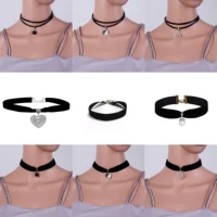 fashion black velvet choker necklace 90s plain ribbon gothic round burlesque rope chain statement jewelry retro for women