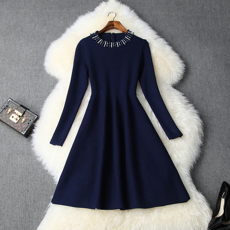 Новинка 2019 рождественское эластичное теплое платье с бусинами винтажное свитер