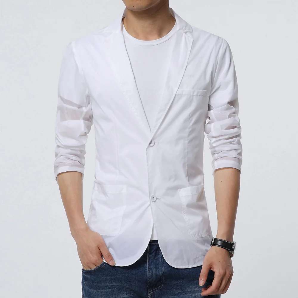 Белый однотонный приталенный Мужской Блейзер повседневный модный мужской