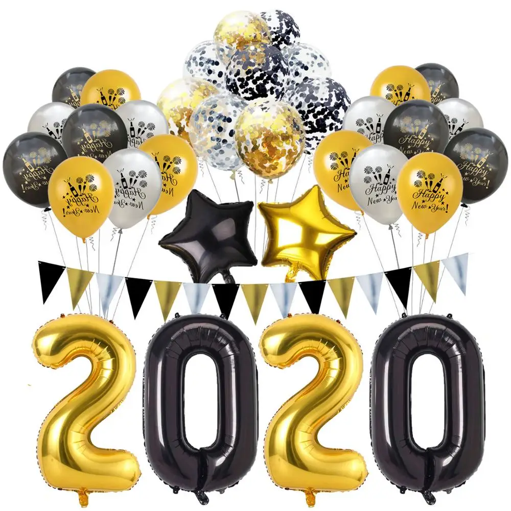 2020 фольгированные шары с цифрами черного и золотого цвета гелиевые балоны