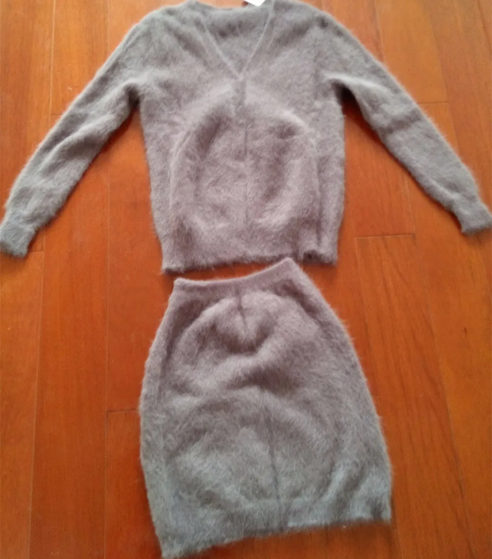 Женский Пушистый свитер кардиган с узкой юбкой норковый кашемир бесплатная